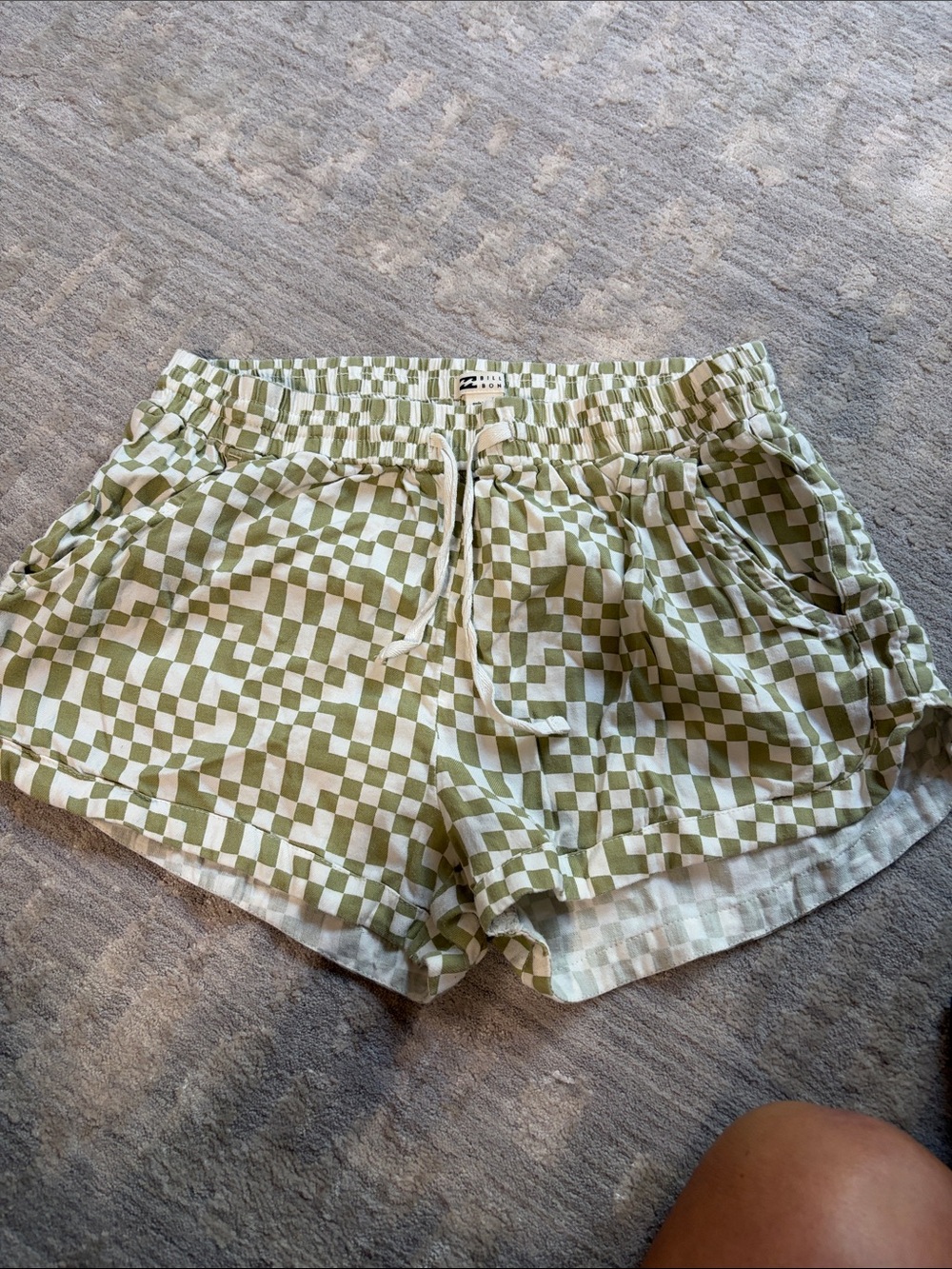 Billabong Women's Checkerboard Drawstring Shorts - Light Green/White